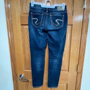 SILVER JEANS SUKI MID SKINNY Women's 28 x 31 Blue Denim Jeans Thick Stitch
